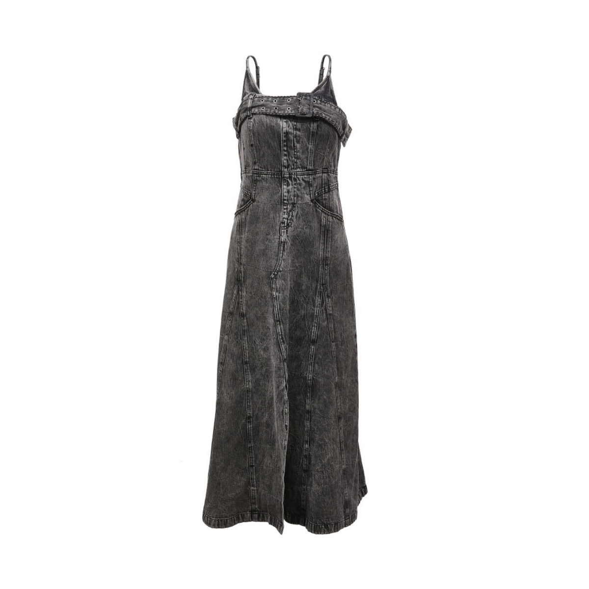 Women's Grommet Washed Denim Midi Dress