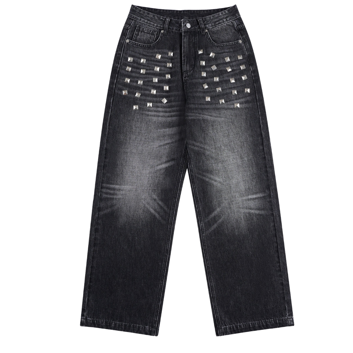 Vintage Blue Cat Whisker Studded Baggy Jeans