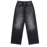 Vintage Blue Cat Whisker Studded Baggy Jeans