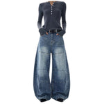 Panel Stitch Barrel Leg Denim Jeans