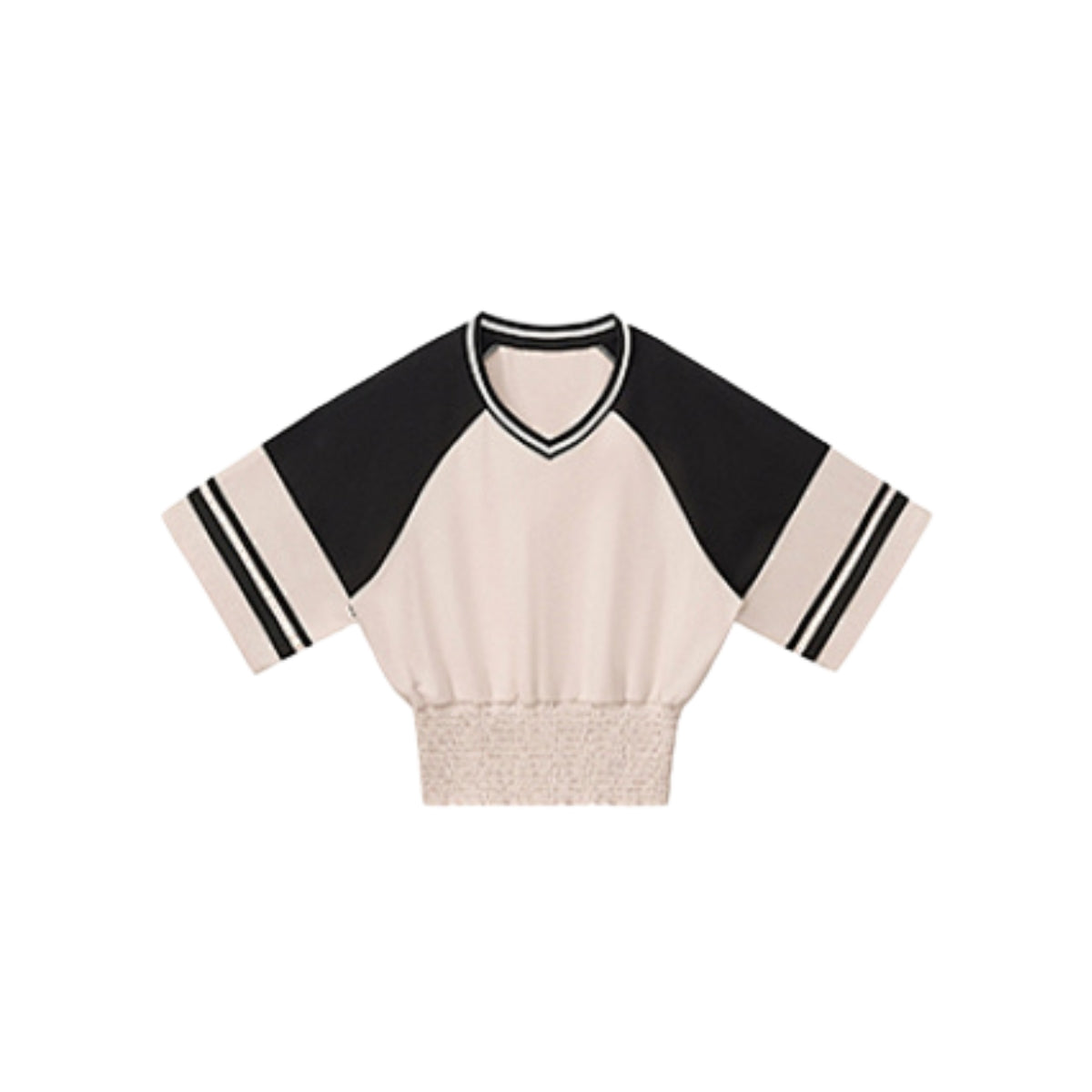 Fitted Color Splice Flare Sleeve Feminine Tee