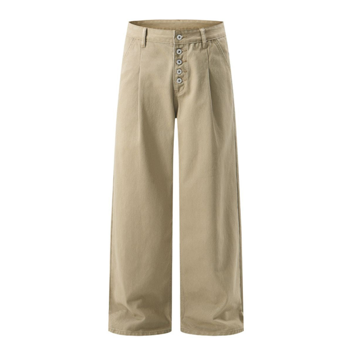 Button‑Fly Pleated Wide Leg Trousers