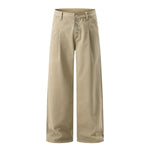 Button‑Fly Pleated Wide Leg Trousers