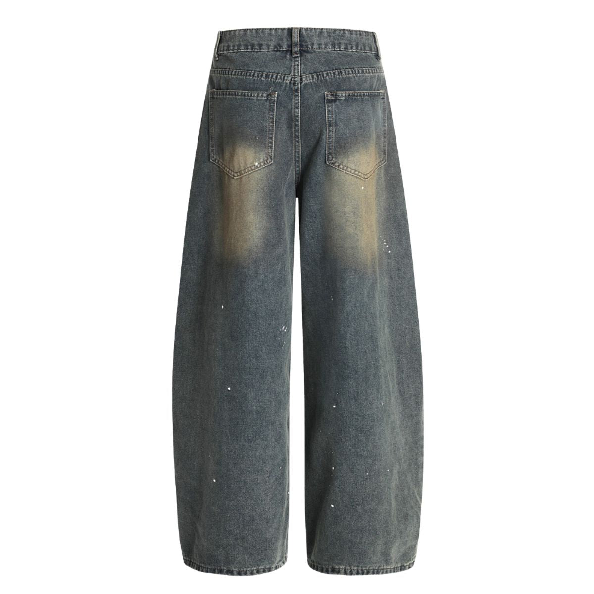 Men's Curved Denim Pants Wide Leg Distressed Paint Splatter Holes