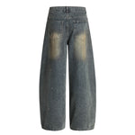 Men's Curved Denim Pants Wide Leg Distressed Paint Splatter Holes