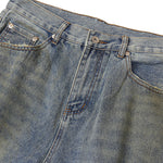 Blue Wash Distressed Ripped Wide-Leg Jeans