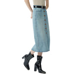 High-Rise Button-Front Denim Midi Skirt