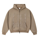 Light‑Soft Vintage Snow‑Washed Drawstring Button‑Print Zip‑Up Hoodie