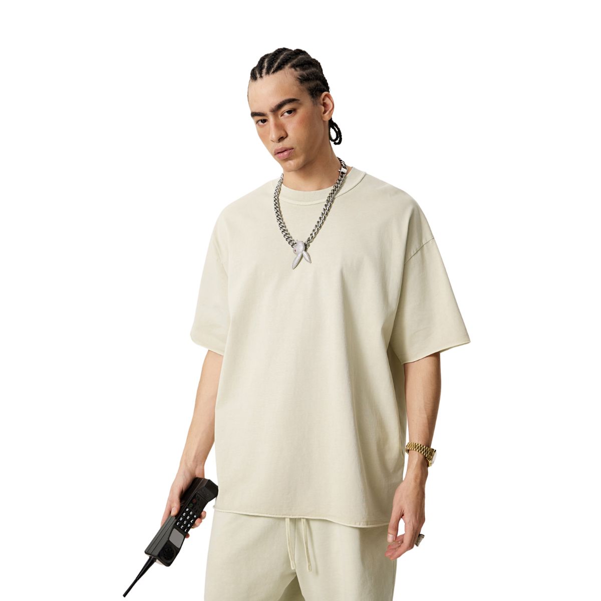 Camiseta lavada con borde reverso sin rematar de 8 oz