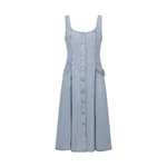 Light Wash Button Front Denim Midi Dress