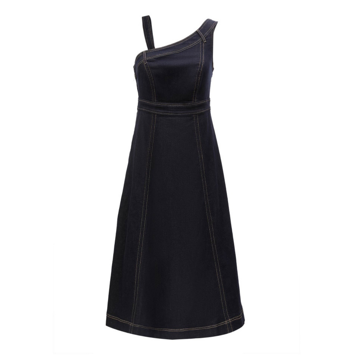 Women's One-Shoulder Dark Denim Midi Dress