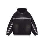 Snow Wash Broken-Seam Color Contrast Webbing Fleece Hoodie