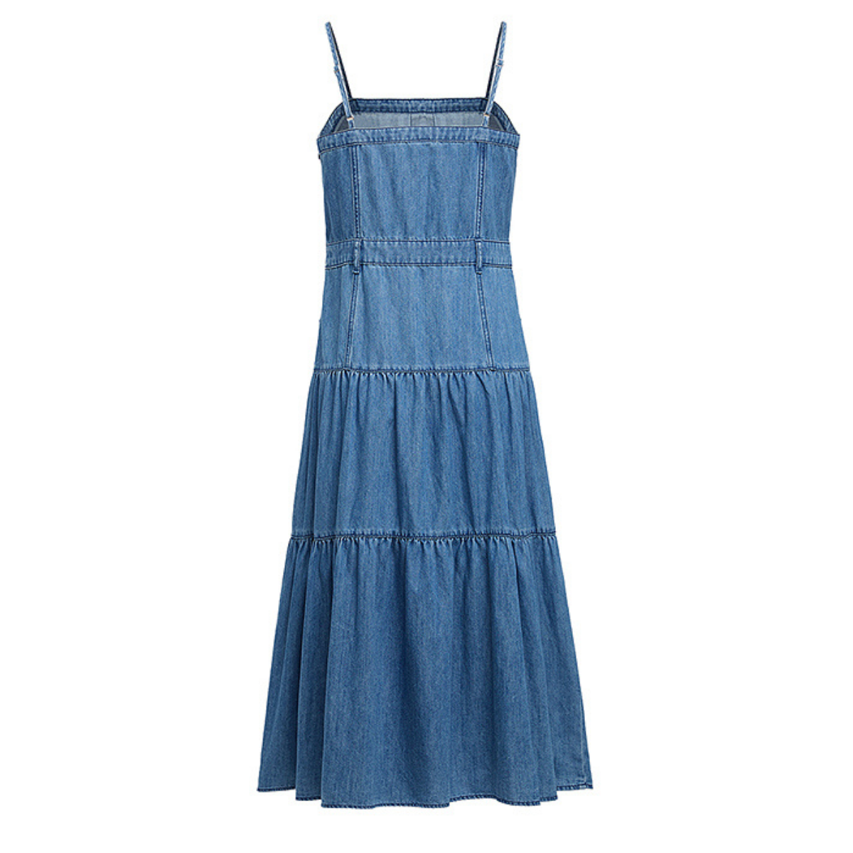 Spaghetti Strap Tiered Denim Midi Dress