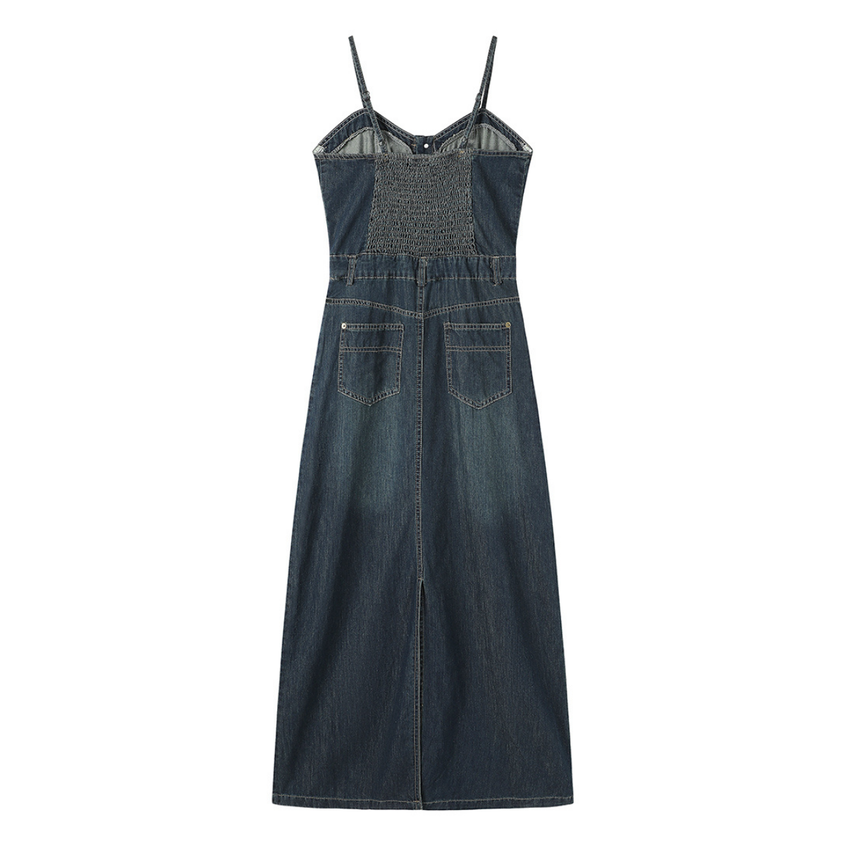 Sweetheart-Neck Strappy Denim Maxi Dress