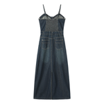 Sweetheart-Neck Strappy Denim Maxi Dress