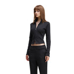 Double-Slider Zipper Fleece Cropped Sweatshirt