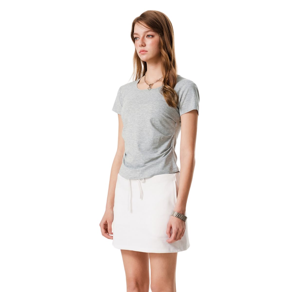 Top corto plisado con escote cuadrado de 4.5 oz