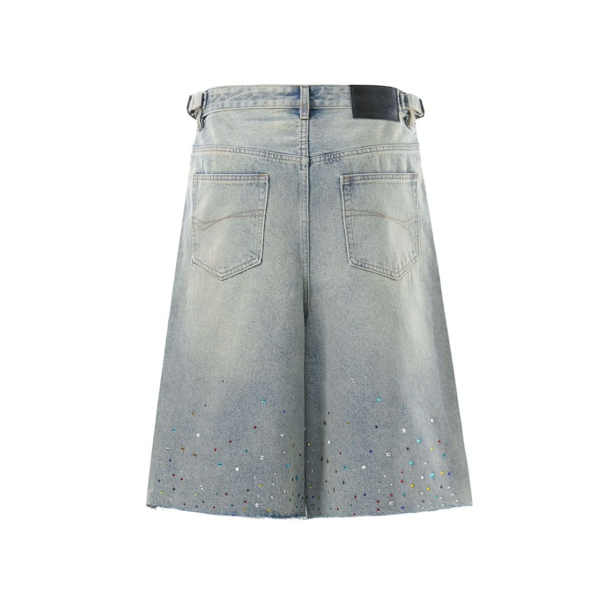 Vintage Washed Rhinestone Denim Bermuda Shorts