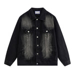 Unisex Retro Street style Distressed Washed Blue&yellow Mud-dyed Denim Jacket