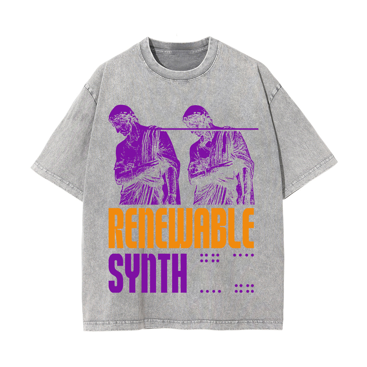 Synth Streetwear Brutalism Graphic Stone Wash Tee-INNBLAC Fashion Apparel