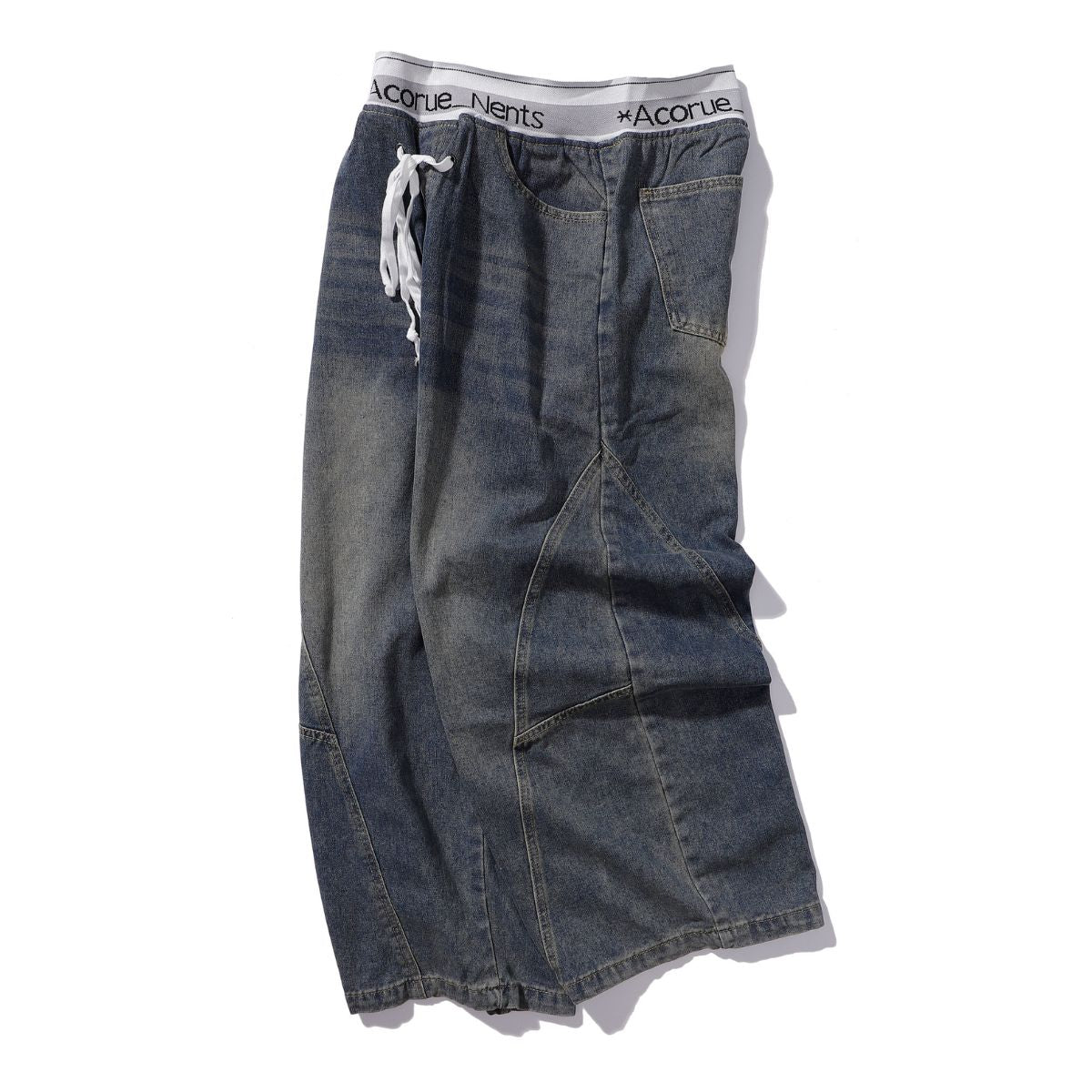 Elastic Waistband Wide Leg Denim Pants