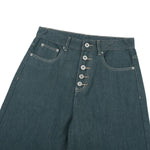 Raw Denim Jeans with Teal Multi‑Button Fly Design