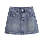 Falda vaquera con bordado de perlas y lavado vintage