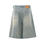 Paint Splatter Rhinestone Denim Bermuda Shorts