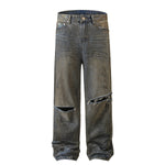 Wrinkle Wash Heavy Ripped Denim Pants