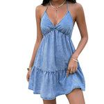 Vestido vaquero midi con cinturón y mangas cortas