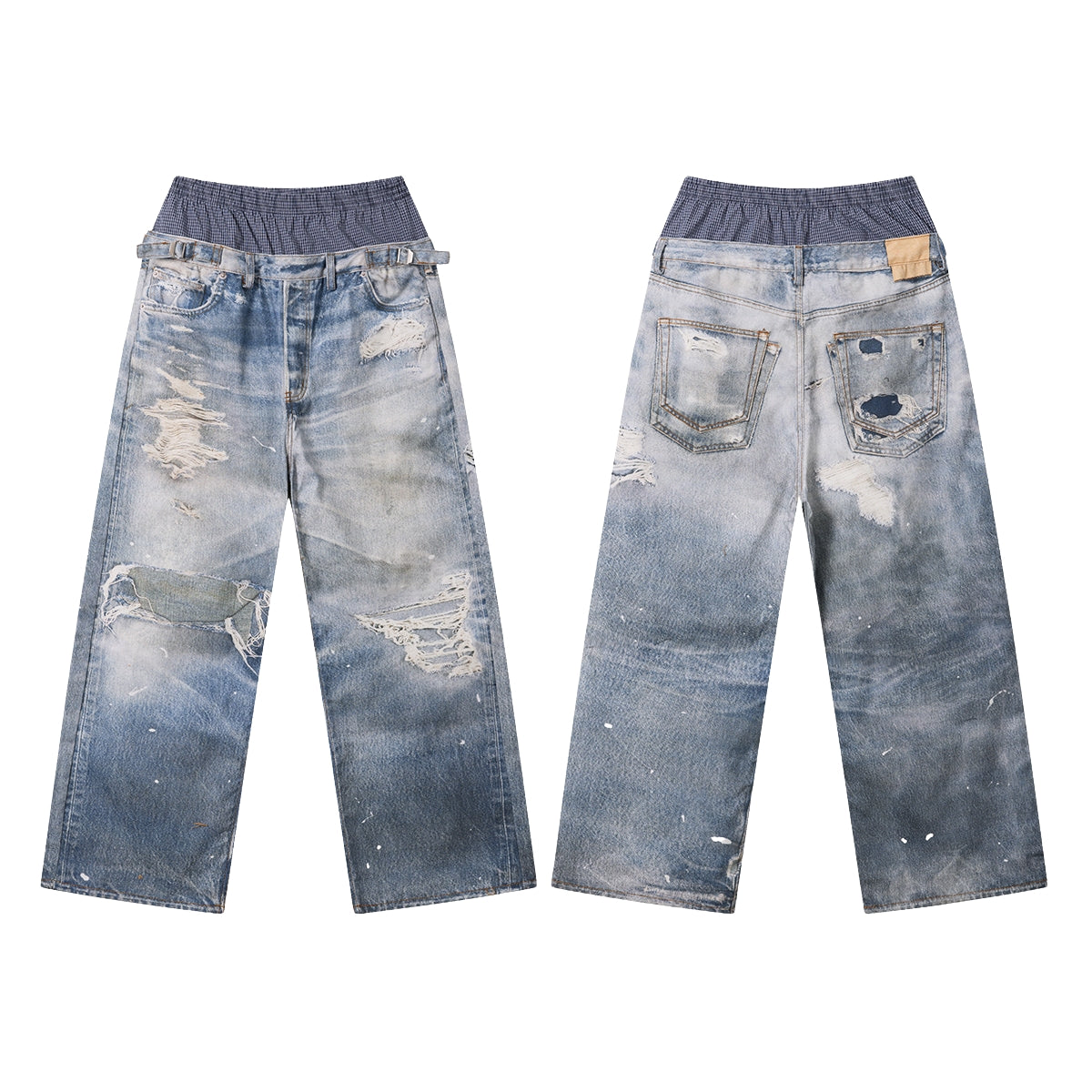 West Coast Double Waist Denim Texture Wide Leg Pants