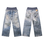 West Coast Double Waist Denim Texture Wide Leg Pants