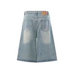 Vintage Washed Asymmetrical Button Denim Bermuda Shorts