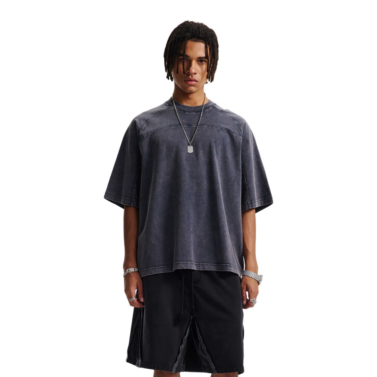 Camiseta vintage de algodón con patchwork lavado de 8.55 oz