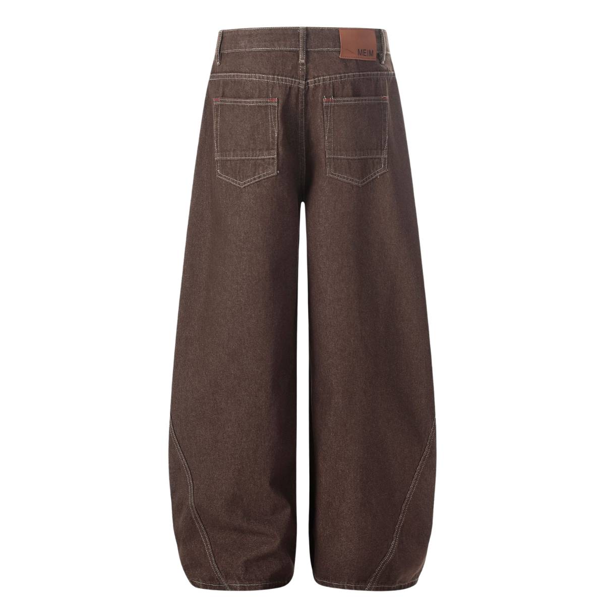 Vintage Washed Curved Seam Baggy Wide-Leg Cargo Jeans