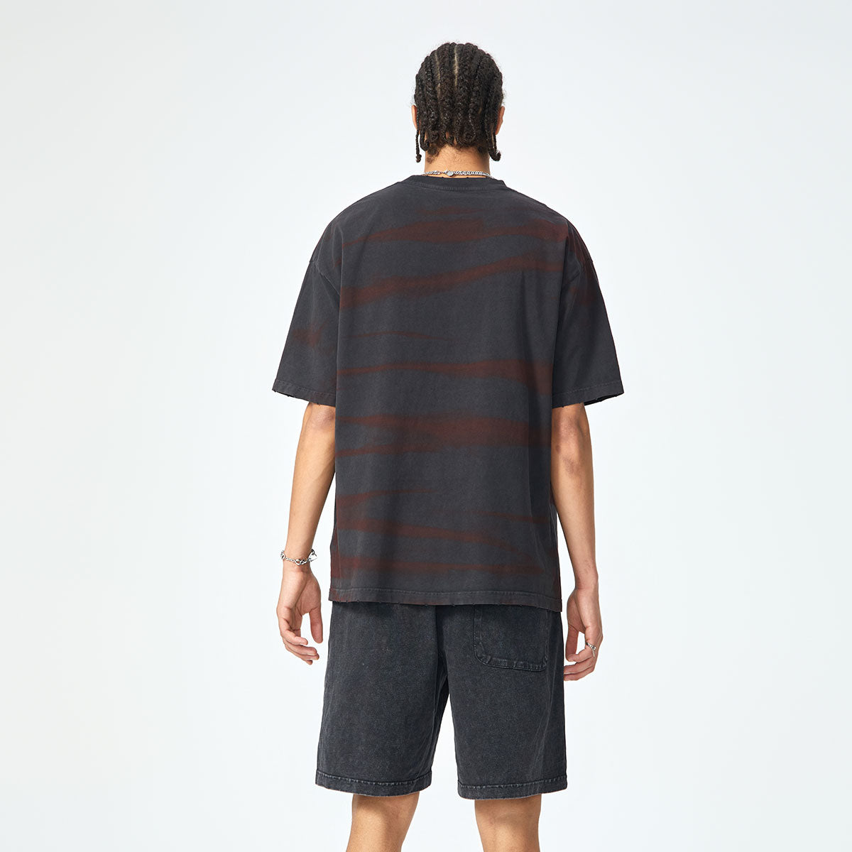 Stripe Tie-Dye Distressed Edge Tee 7.5oz