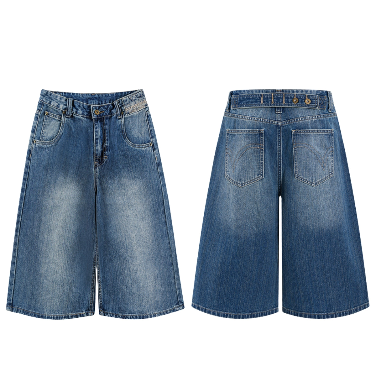 Retro Washed Denim Wide-Leg Bermuda Short