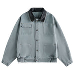 Vintage Washed Distressed Dropped Shoulder Workwear Multi-pocket Denim Jacket
