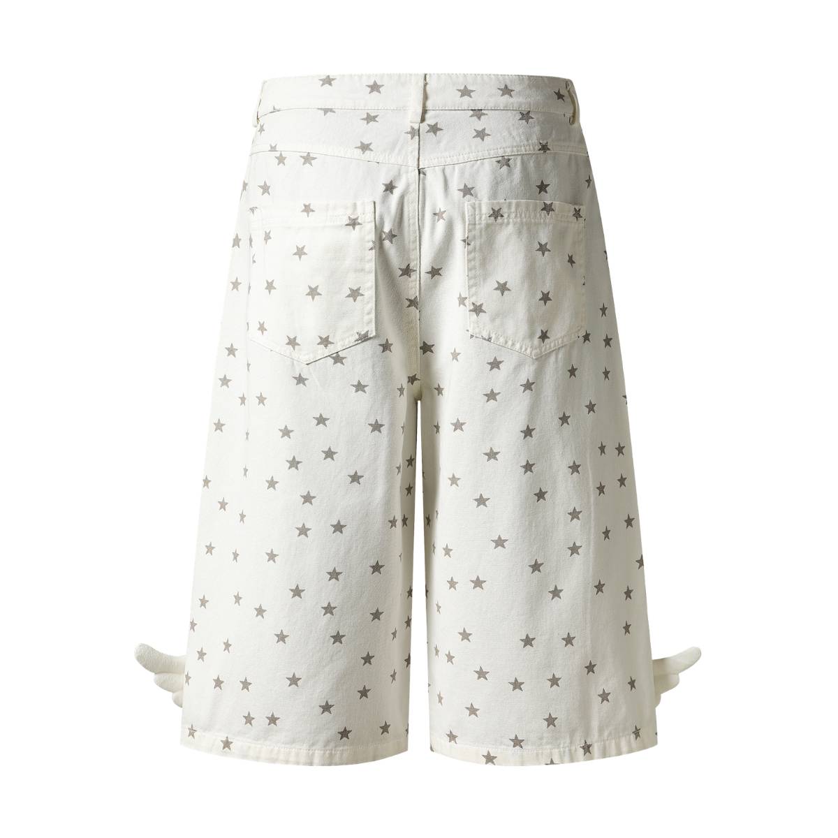 Washed Star Print Wing Detail Relaxed Wide-Leg Cropped Denim Pants