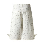 Washed Star Print Wing Detail Relaxed Wide-Leg Cropped Denim Pants