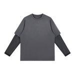 Acid‑Wash Distressed Layered‑Look Contrast Long Sleeve T‑Shirt