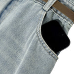 Falda vaquera con bordado de perlas y lavado vintage