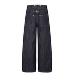Raw Indigo Wide Leg Jeans with Metal Horsebit Detail
