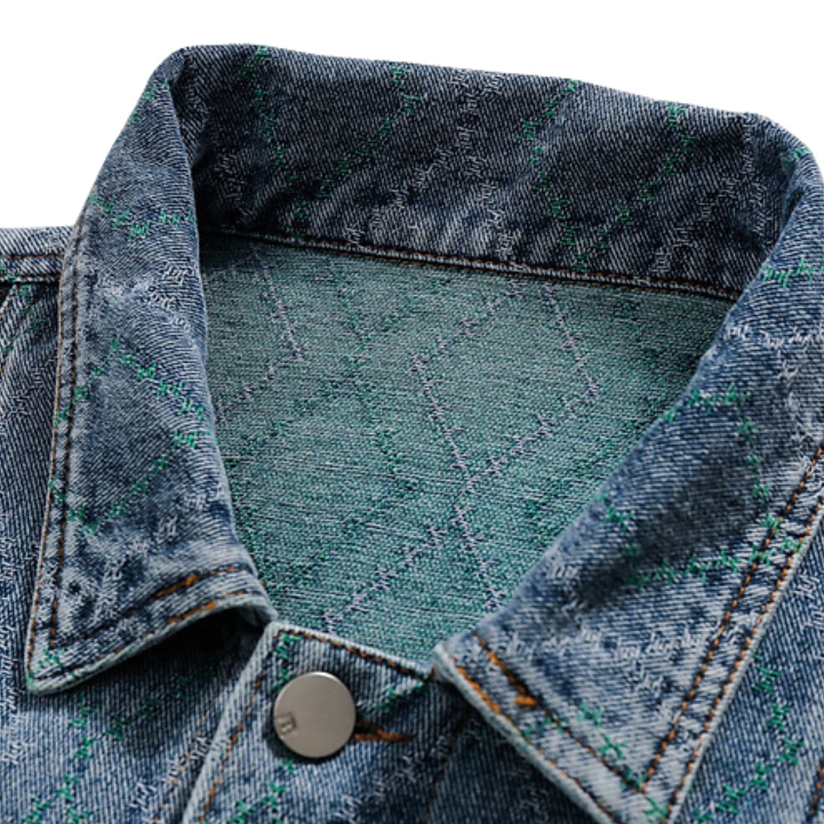 Zipper Design Chinese Ethnic Pattern Patchwork Denim Jacket