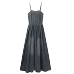 A-Line Denim Spaghetti-Strap Midi Dress