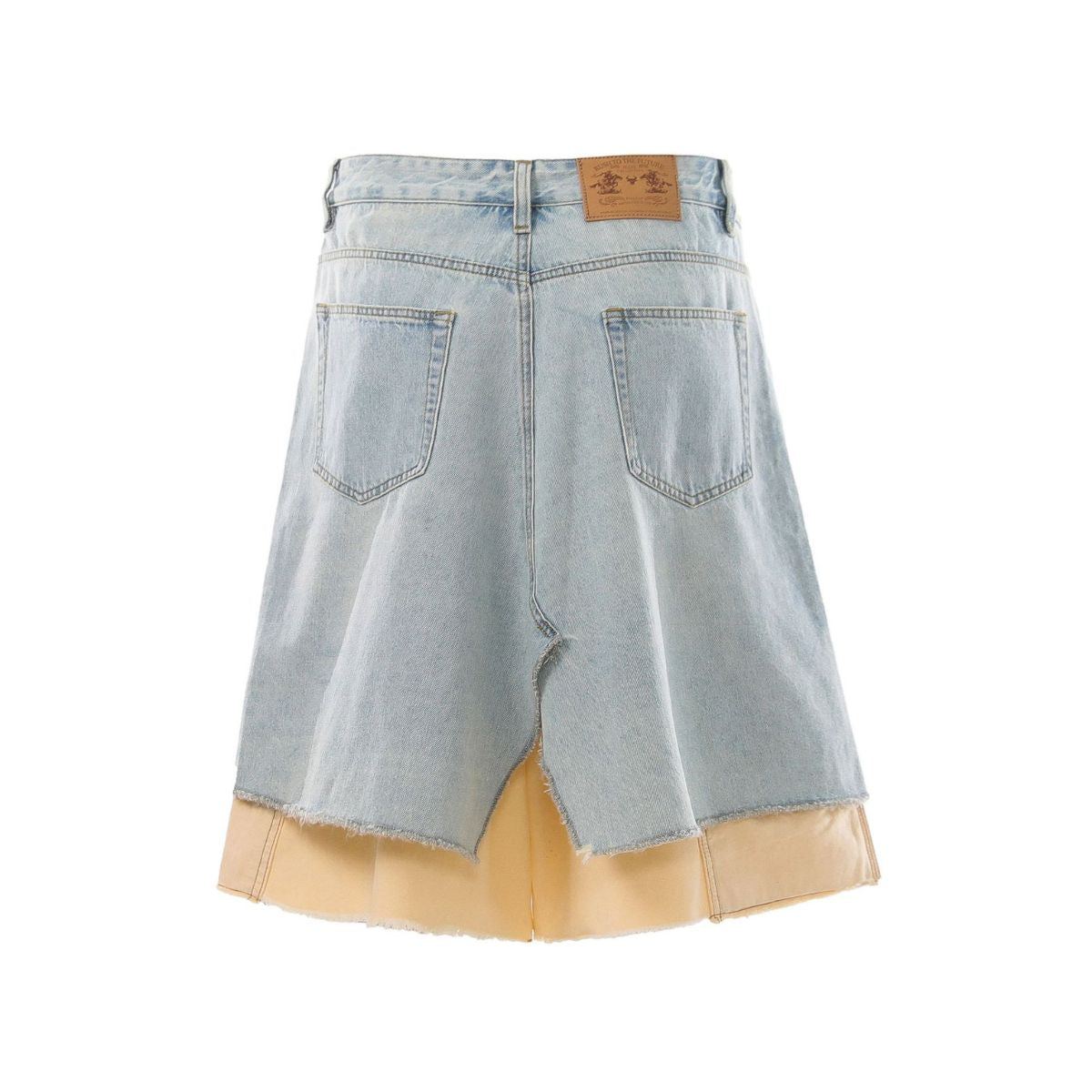 Layered Two-Tone Distressed Denim Bermuda Shorts