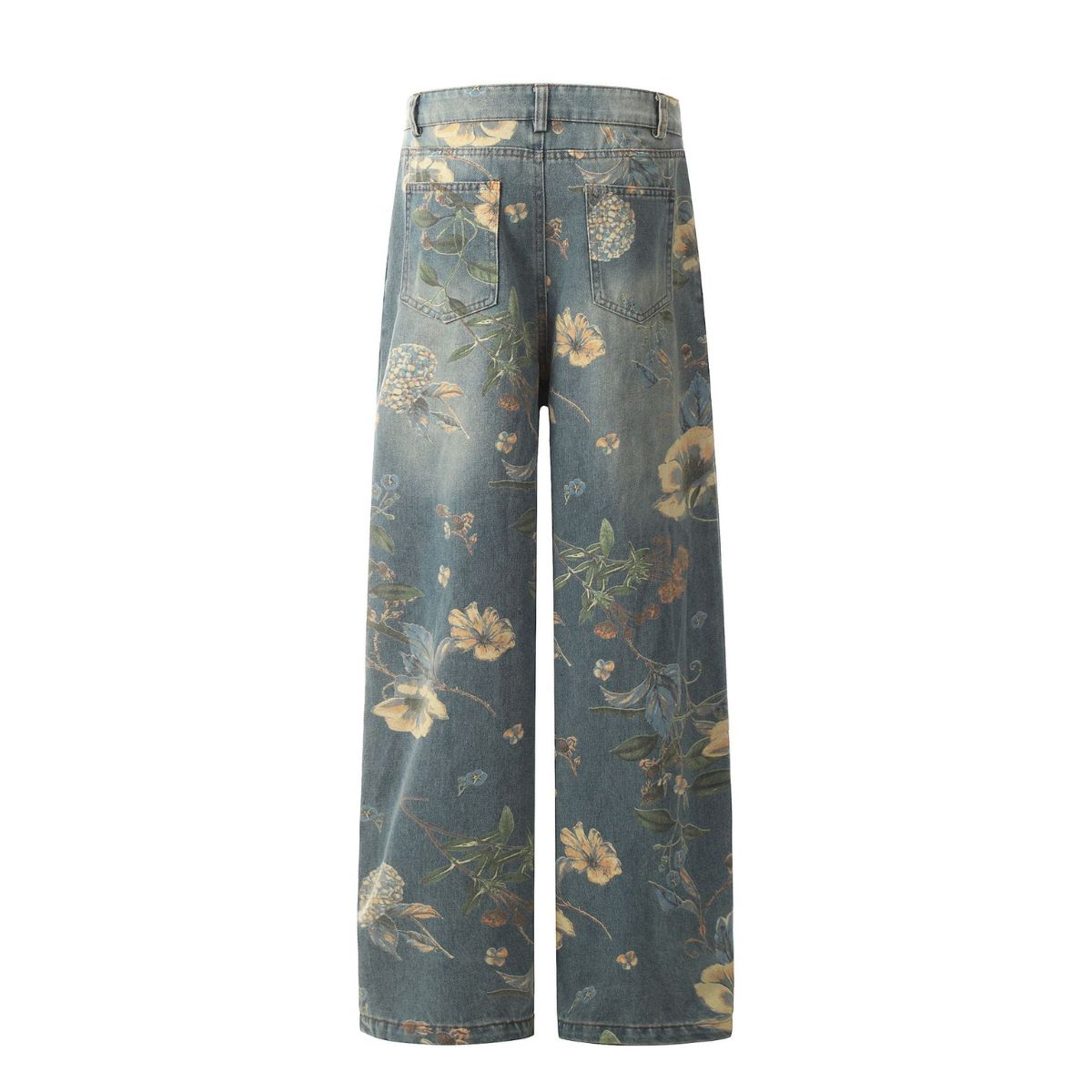 Smoke Rise Wide Leg Floral Print Denim Pants