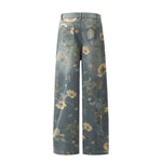 Smoke Rise Wide Leg Floral Print Denim Pants