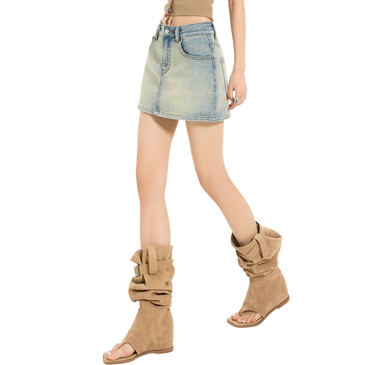 Light Wash A-Line Denim Mini Skirt