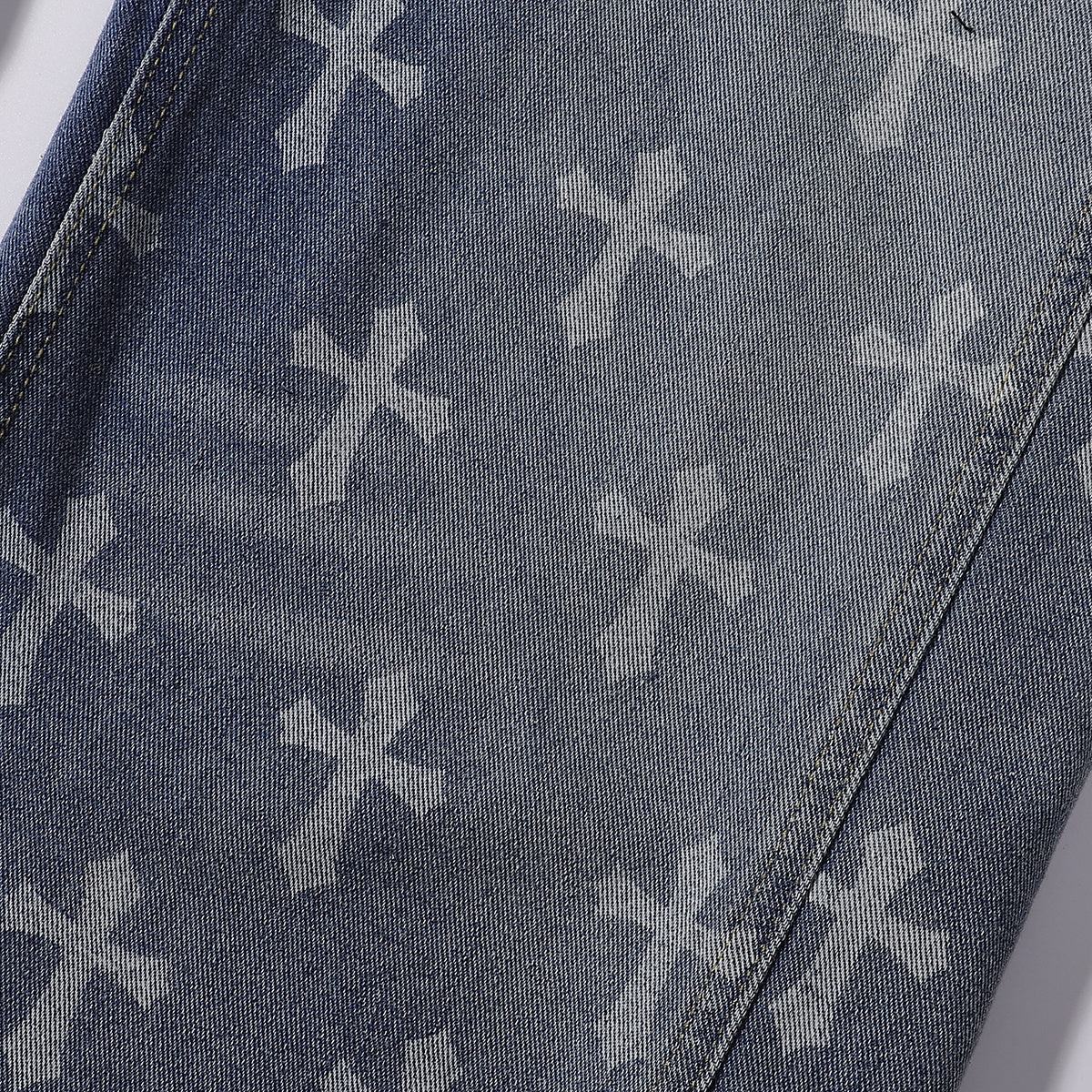 Cross Print Wide Leg Denim Jeans